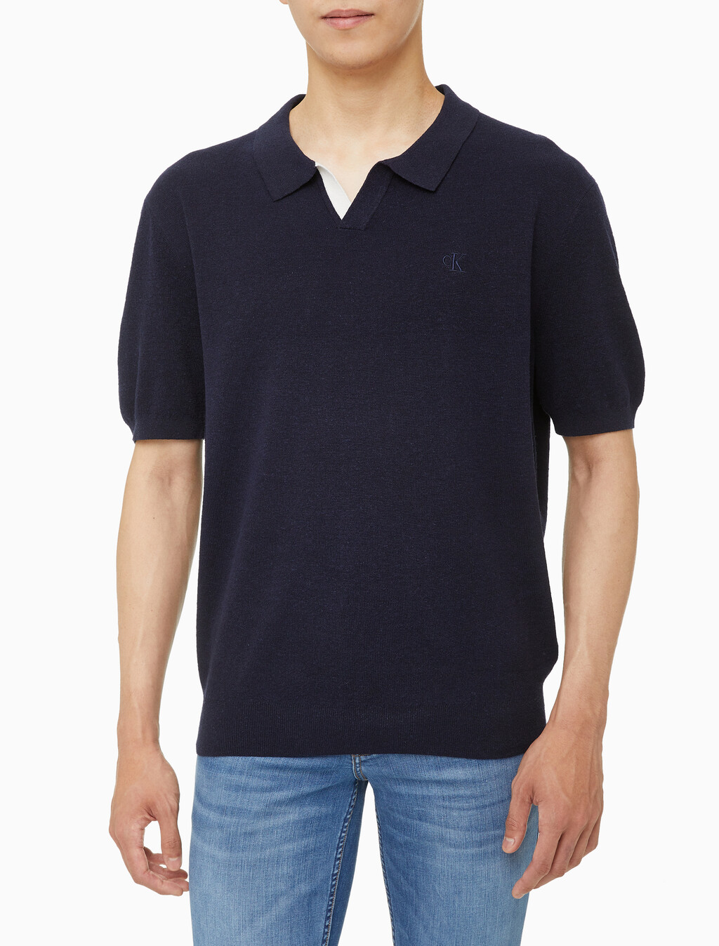 Buy 남성 엠브로이더리 로고 폴로 반팔 스웨터 in color NIGHT SKY
