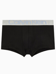 Buy 남성 CK 리컨시더드 스틸 마이크로 로우 라이즈 트렁크 3PK in color BLACK WITH BLACK LOGO/ HIDEAWAY BLUE LOGO/ BEL AIR BLUE LOGO