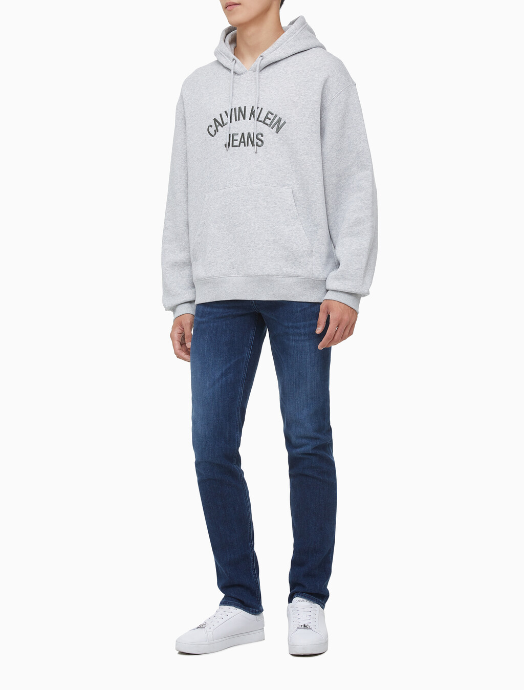 Buy 남녀공용 커브드로고 후디 in color LIGHT GREY HEATHER