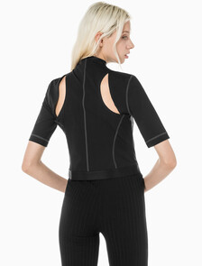 Buy 여성 밴드로고 하이넥 반팔 티셔츠 in color CK BLACK