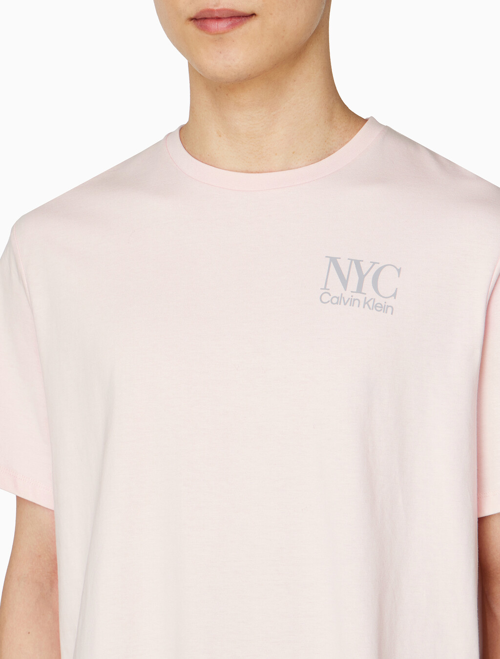 Buy 남성 NYC 백 로고 자수 반팔 티셔츠 in color LIGHT PINK