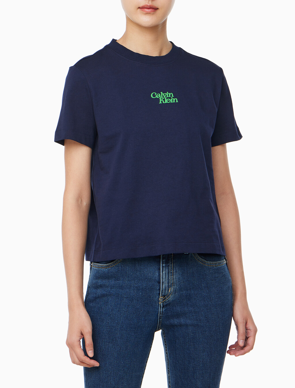 Buy 여성 플럭 로고 반팔 티셔츠 in color BARITONE BLUE