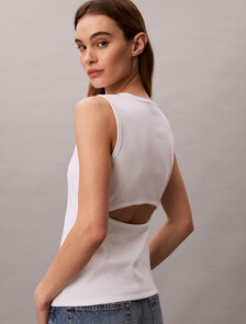 Buy 여성 우븐라벨 베이비립 컷아웃 탱크 in color BRIGHT WHITE