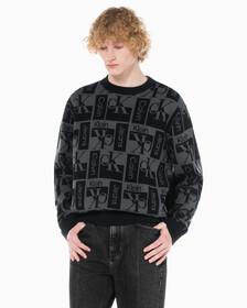 Buy 남성 릴렉스 핏 AOP 로고 스웨터 in color CK BLACK