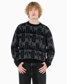 Buy 남성 릴렉스 핏 AOP 로고 스웨터 in color CK BLACK