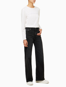 Buy 여성 와이드핏 하이라이즈 블랙 데님 in color WASHED BLACK LOGO LACE