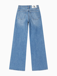 Buy 여성 하이라이즈 와이드핏 미드블루 37.5 기능성 데님 in color MID BLUE BACK EMBRO
