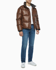 Buy 남녀공용 글로시 숏 푸퍼 in color DARK BROWN