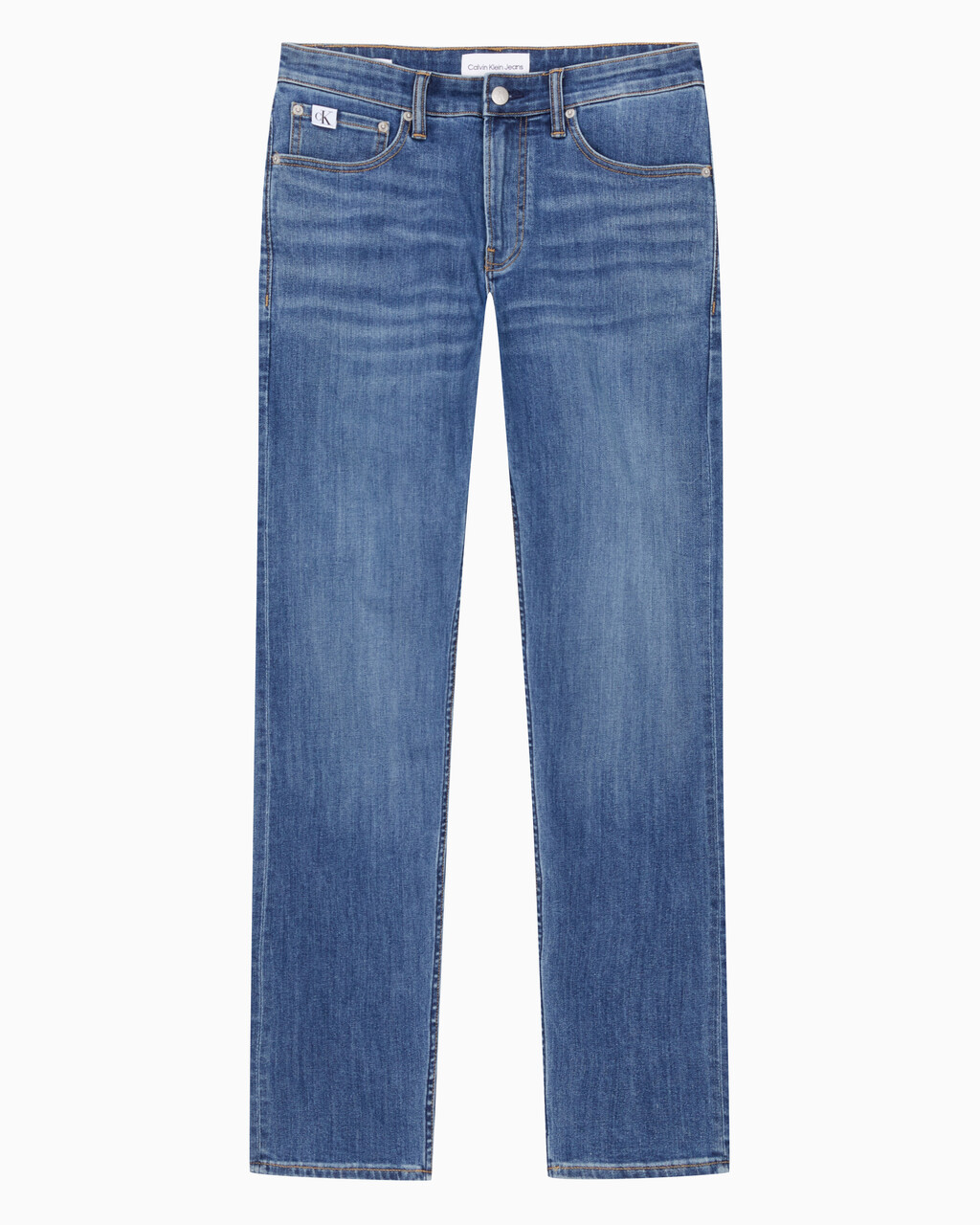 Buy 남성 슬림 스트레이트핏 미드블루 크롭 데님 in color MID BLUE BACK EMBRO