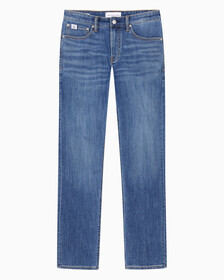 Buy 남성 슬림 스트레이트핏 미드블루 크롭 데님 in color MID BLUE BACK EMBRO