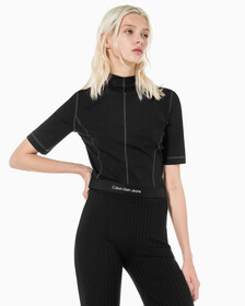 Buy 여성 밴드로고 하이넥 반팔 티셔츠 in color CK BLACK
