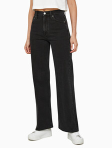 Buy 여성 하이라이즈 와이드핏 블랙 데님 in color WASHED BLACK LOGO LACE