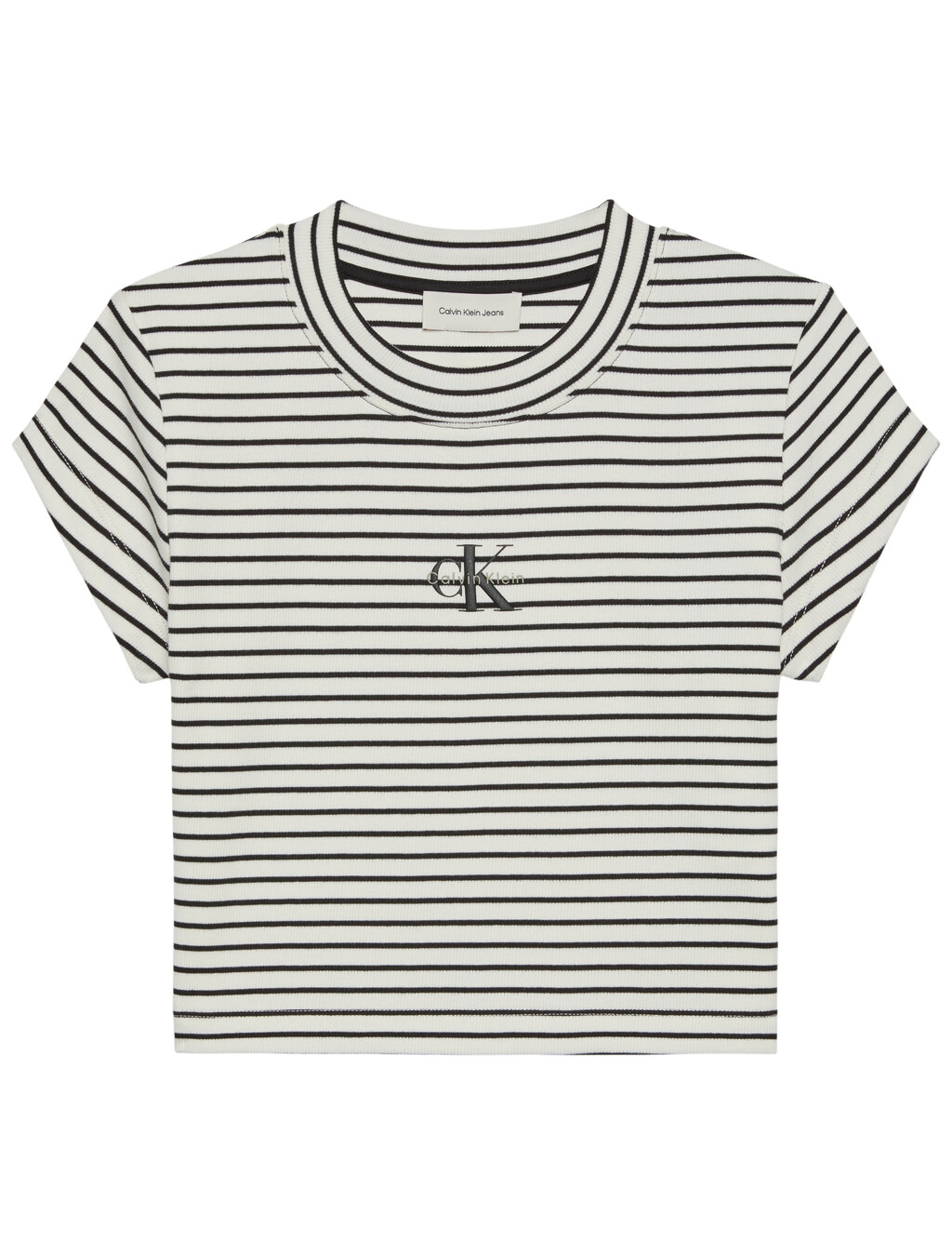 Buy 여성 스트라이프 모노로고 베이비립 티 in color Black stripe