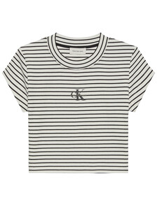 Buy 여성 스트라이프 모노로고 베이비립 티 in color Black stripe