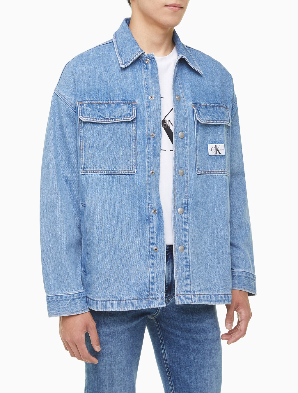 Buy 남성 박시 루즈핏 라이트블루 데님 셔츠 in color CHALKY BLUE
