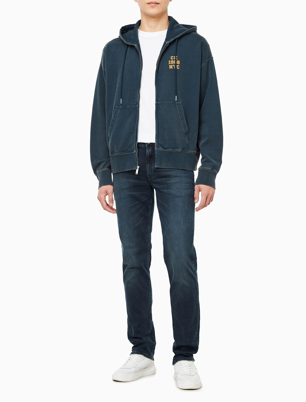 Buy 남성 워시드 프리미엄 빈티지 로고 후드집업 in color Navy