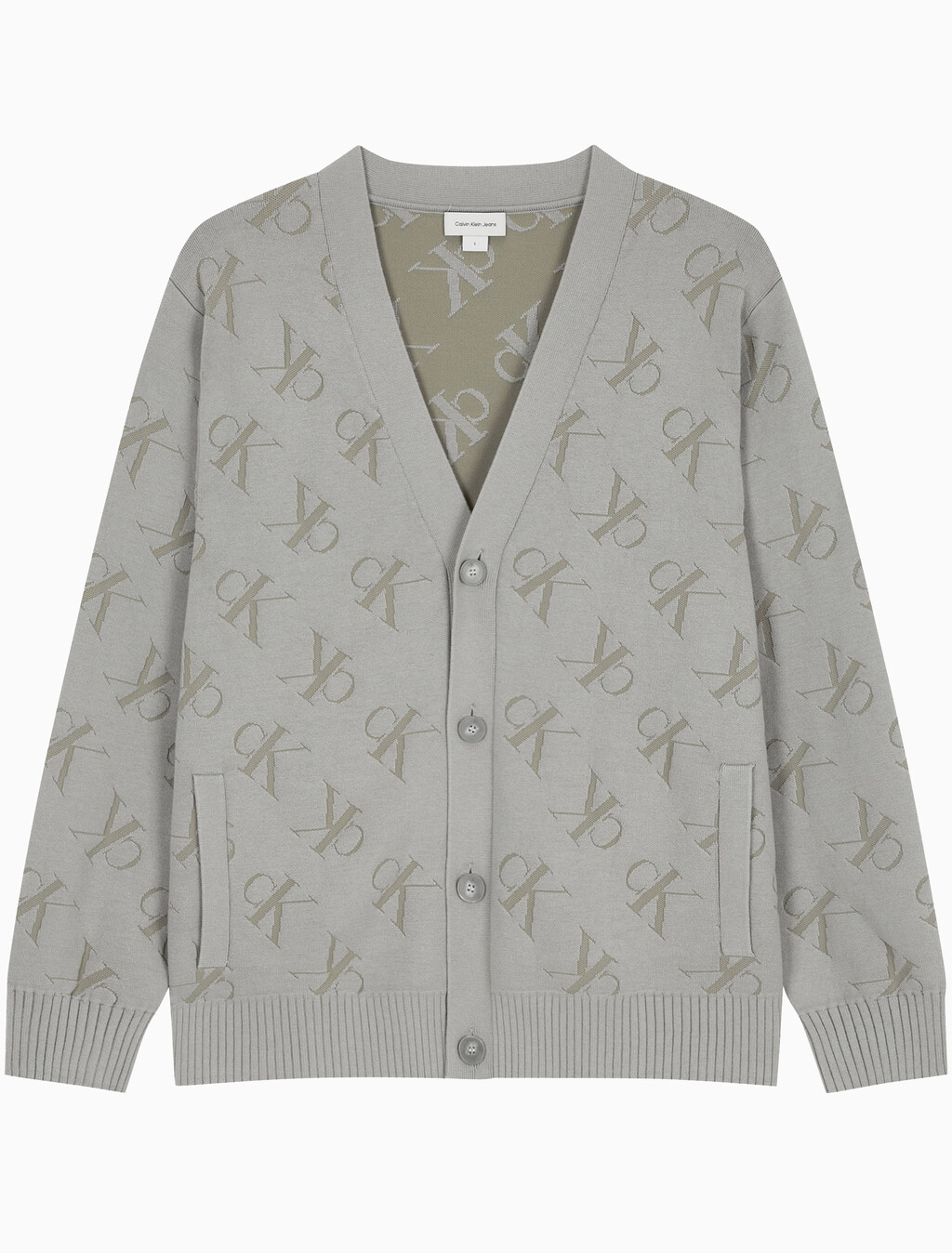 Buy 남성 릴렉스핏 AOP 캐시미어 가디건 in color KHAKI BEIGE