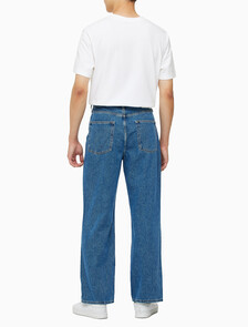 Buy 남성 와이드핏 미드블루 데님 in color MID BLUE BACK EMBRO