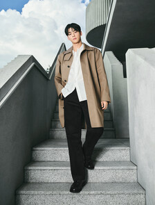 Buy 남성 울 블렌드 슬림 트라우저 in color BLACK