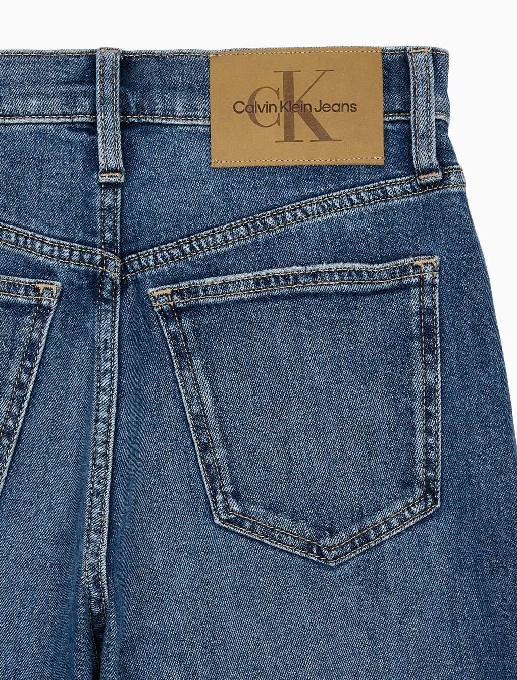 Buy 여성 하이라이즈 와이드핏 미드블루 데님 in color MID BLUE BACK EMBRO