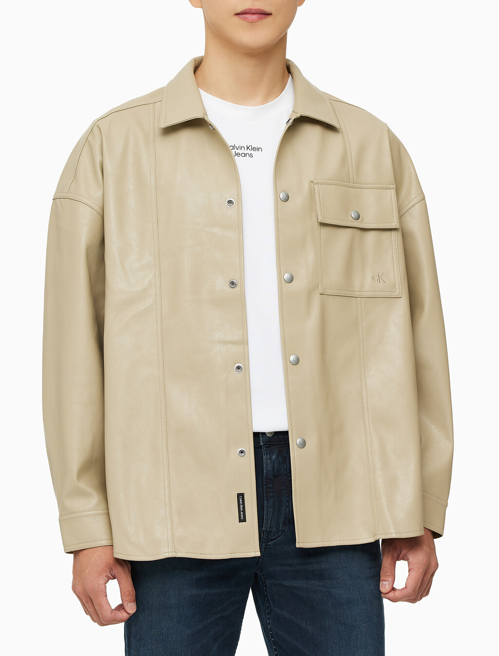 Buy 남성 릴렉스핏 매트 오버 셔츠 in color BEIGE