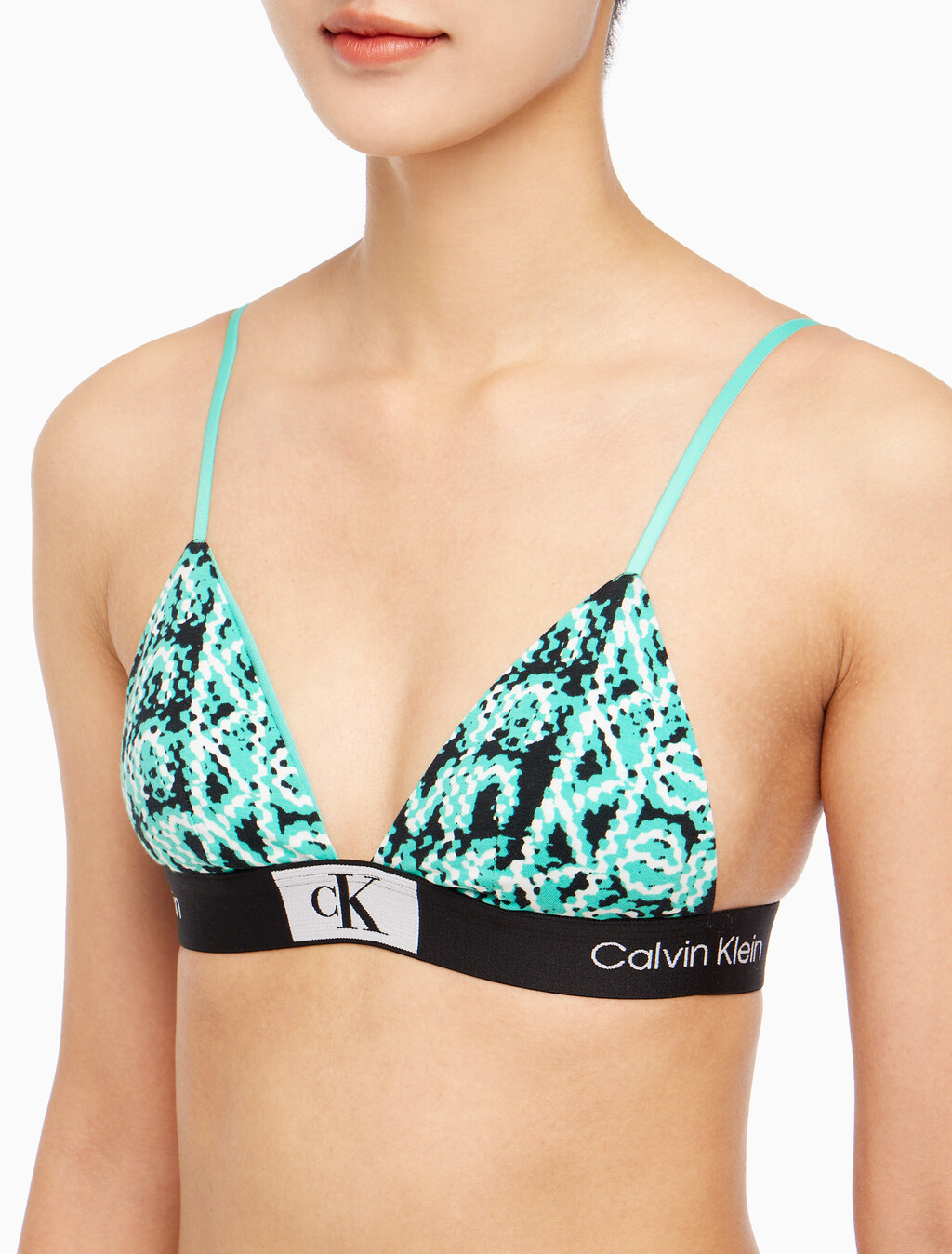 Buy 여성 1996 코튼 AF 라이틀리 라인드 트라앵글 브라 in color LAYERED WAVY LOGO PRINT FRESH PEPPERMINT