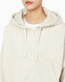 Buy 여성 릴렉스핏 CK 스몰 로고 크롭 기모 후드 집업 in color VANILLA HEATHER