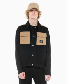 Buy 남성 캔버스 포켓 데님 베스트 in color WASHED BLACK LOGO LACE