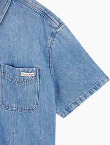 Buy 남성 블루 텐셀 반팔 데님 셔츠 in color BLUE RETROGRADE