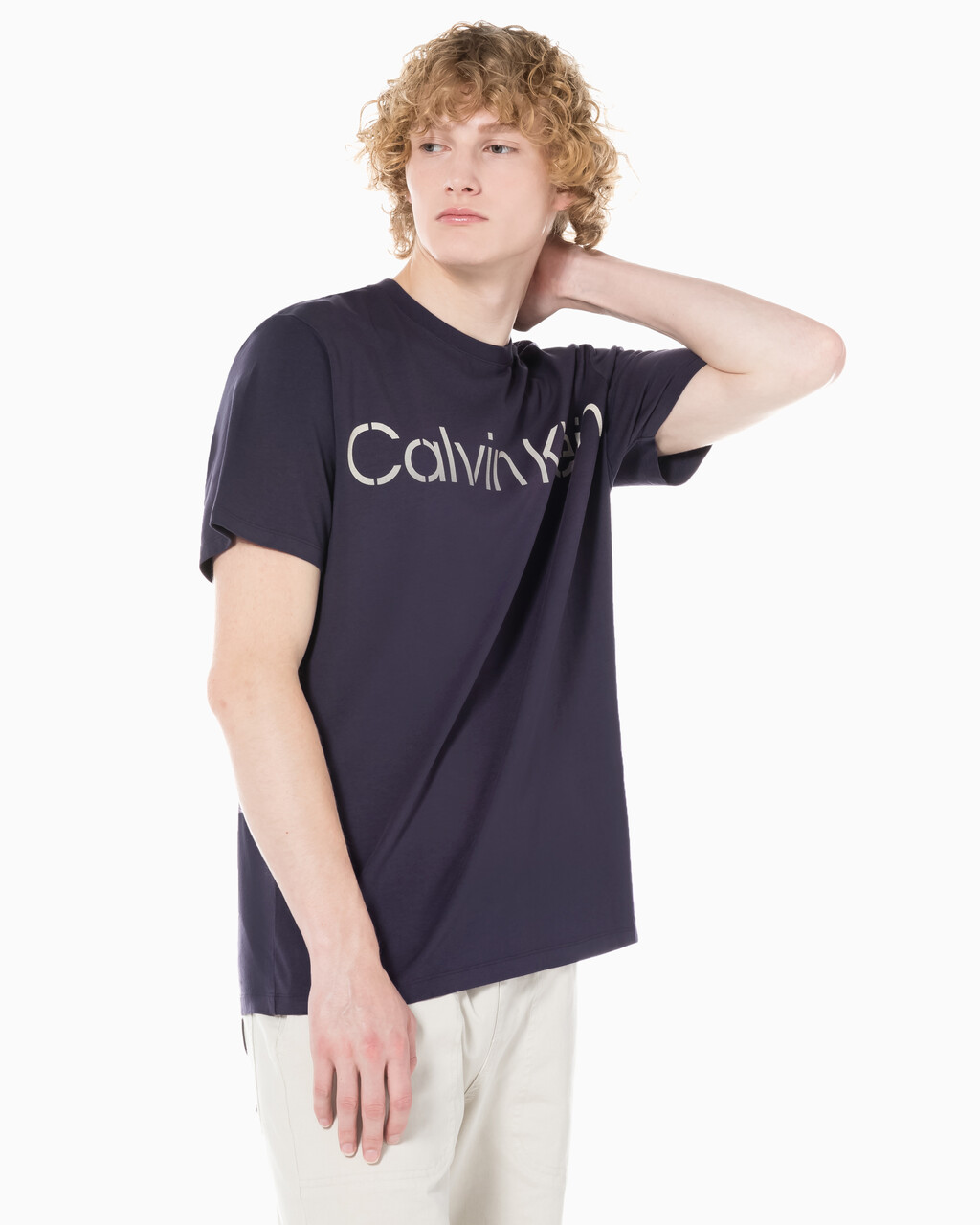 Buy 남성 소프트 페이디드 로고 크루넥 반팔 티셔츠 in color NIGHT SHADE/BONE WHITE LOGO