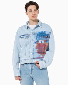 Buy 남성 오버사이즈핏 박시 크롭 데님 재킷 in color 028A CHALKY BLU