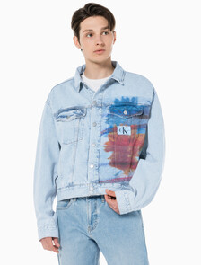 Buy 남성 오버사이즈핏 박시 크롭 데님 재킷 in color CHALKY BLUE