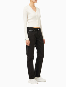 Buy 여성 로우라이즈 스트레이트핏 블랙 데님 in color WASHED BLACK LOGO LACE