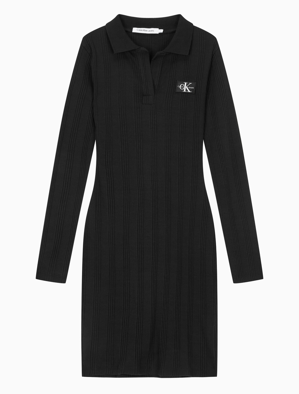 Buy 여성 모노그램 로고 뱃지 폴로 카라 립 원피스 in color CK BLACK