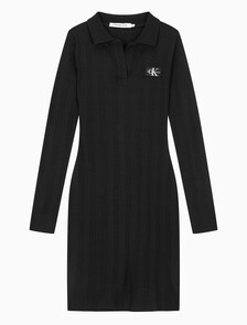 Buy 여성 모노그램 로고 뱃지 폴로 카라 립 원피스 in color CK BLACK