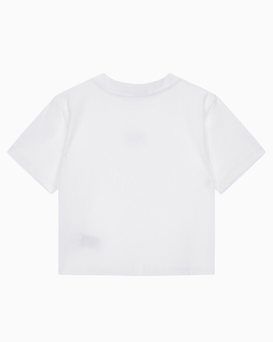 여성 로고 뱃지 크롭 반팔 티셔츠