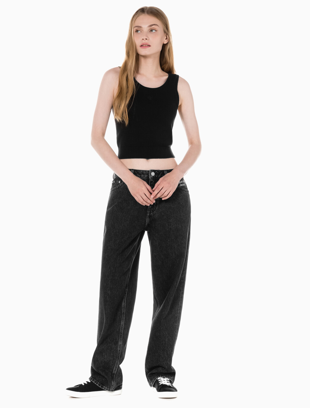 Buy 여성 90's 스트레이트핏 블랙 데님 in color WASHED BLACK LOGO LACE