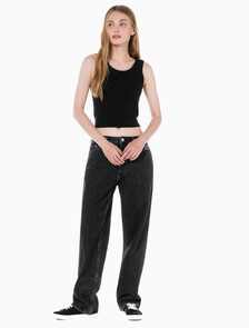 Buy 여성 90's 스트레이트핏 블랙 데님 in color WASHED BLACK LOGO LACE