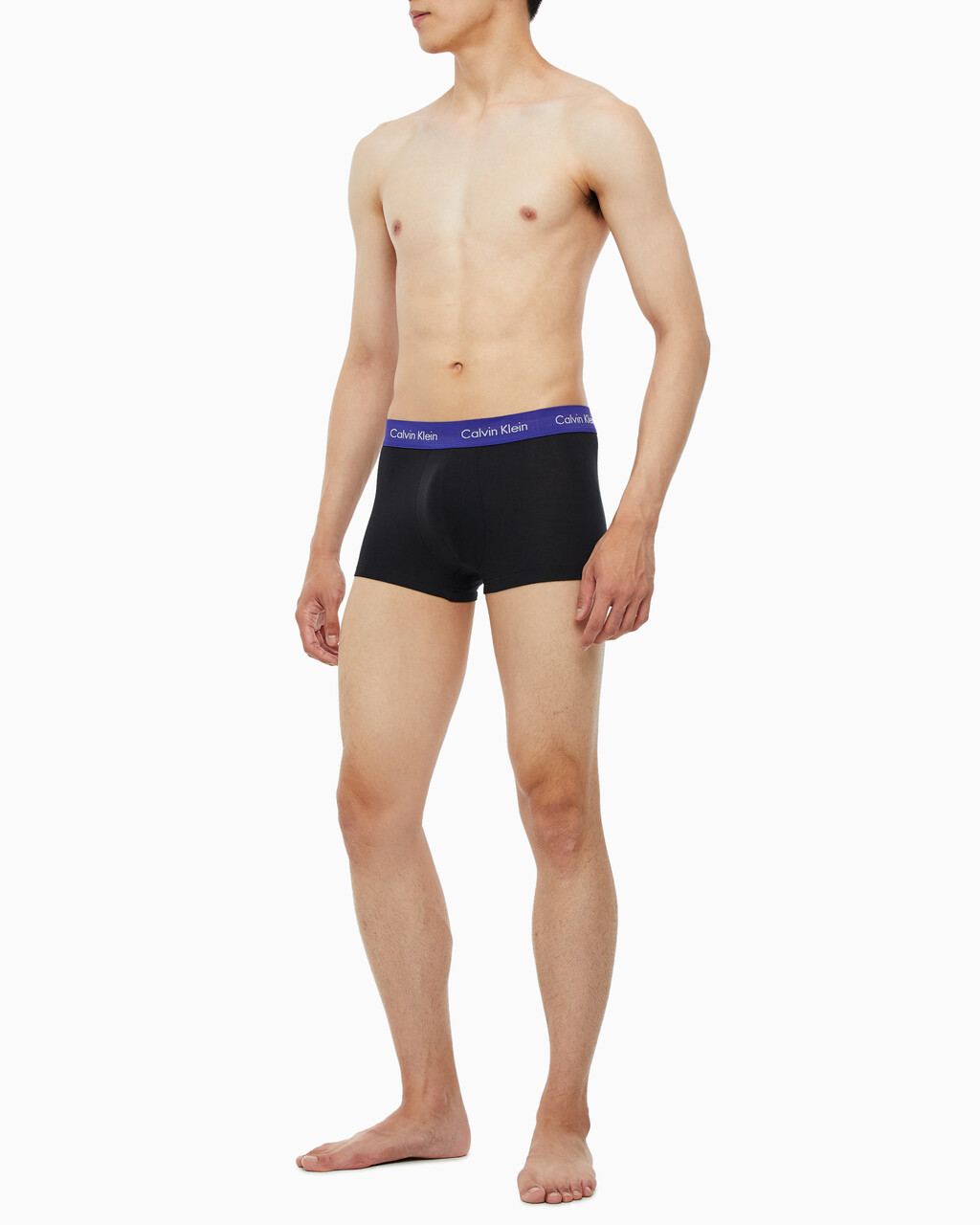 Buy 남성 코튼 스트레치 3PK 로우 라이즈 트렁크 in color BLACK BODIES W/ PHANTOM GREY, SPECTRUM BLUE, VAPOROUS GREY WBS
