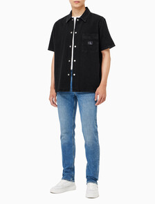 Buy 남성 데님 캠프 반팔 셔츠 in color WASHED BLACK LOGO LACE