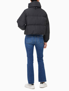 Buy 여성 볼륨 넥 크롭 다운 푸퍼 in color CK BLACK