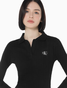 Buy 여성 모노그램 로고 뱃지 폴로 카라 립 원피스 in color CK BLACK