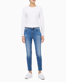 Buy 여성 하이라이즈 바디 스키니핏 미드 블루 앵클 37.5 데님 in color MID BLUE BACK EMBRO