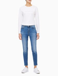 Buy 여성 하이라이즈 바디 스키니핏 미드 블루 앵클 37.5 데님 in color MID BLUE BACK EMBRO