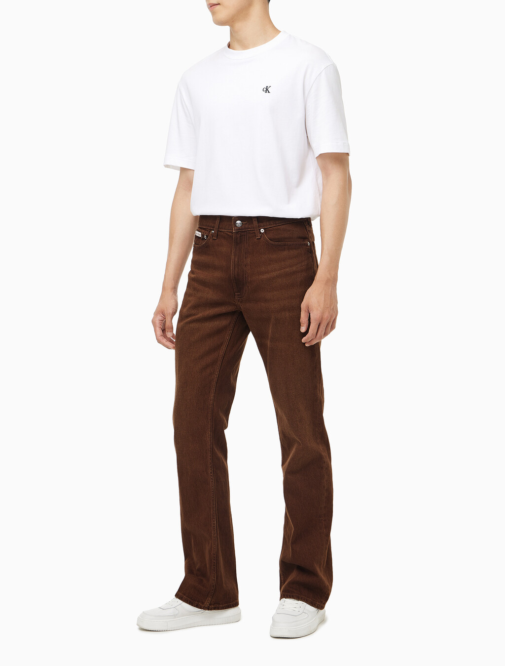 Buy 남성 부츠컷 레드 브라운 데님 in color red brown