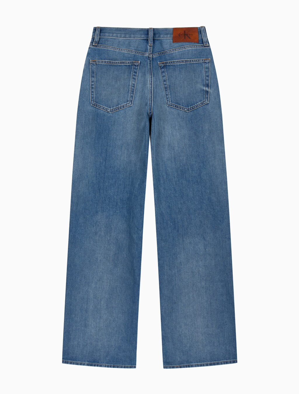 Buy 여성 와이드 레그핏 미드 블루 데님 in color Blue