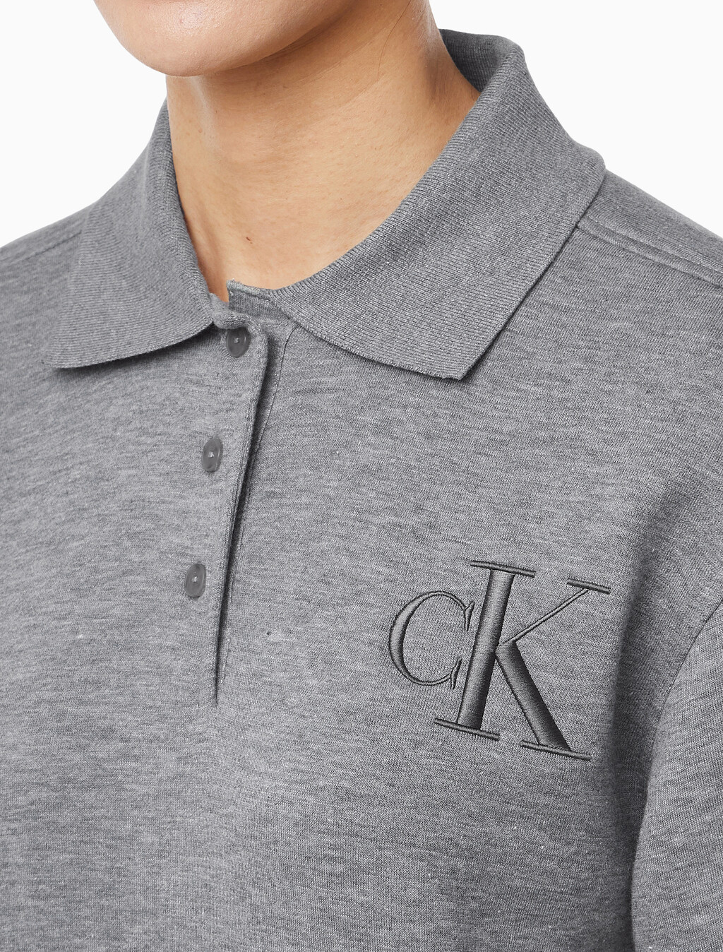 Buy 여성 코튼 모달 플리스 폴로 스웻셔츠 in color MEDIUM GREY HEATHER