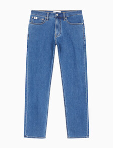 Buy 남성 슬림 스트레이트 크롭핏 미드블루 에코 쿨 데님 in color MID BLUE BACK EMBRO