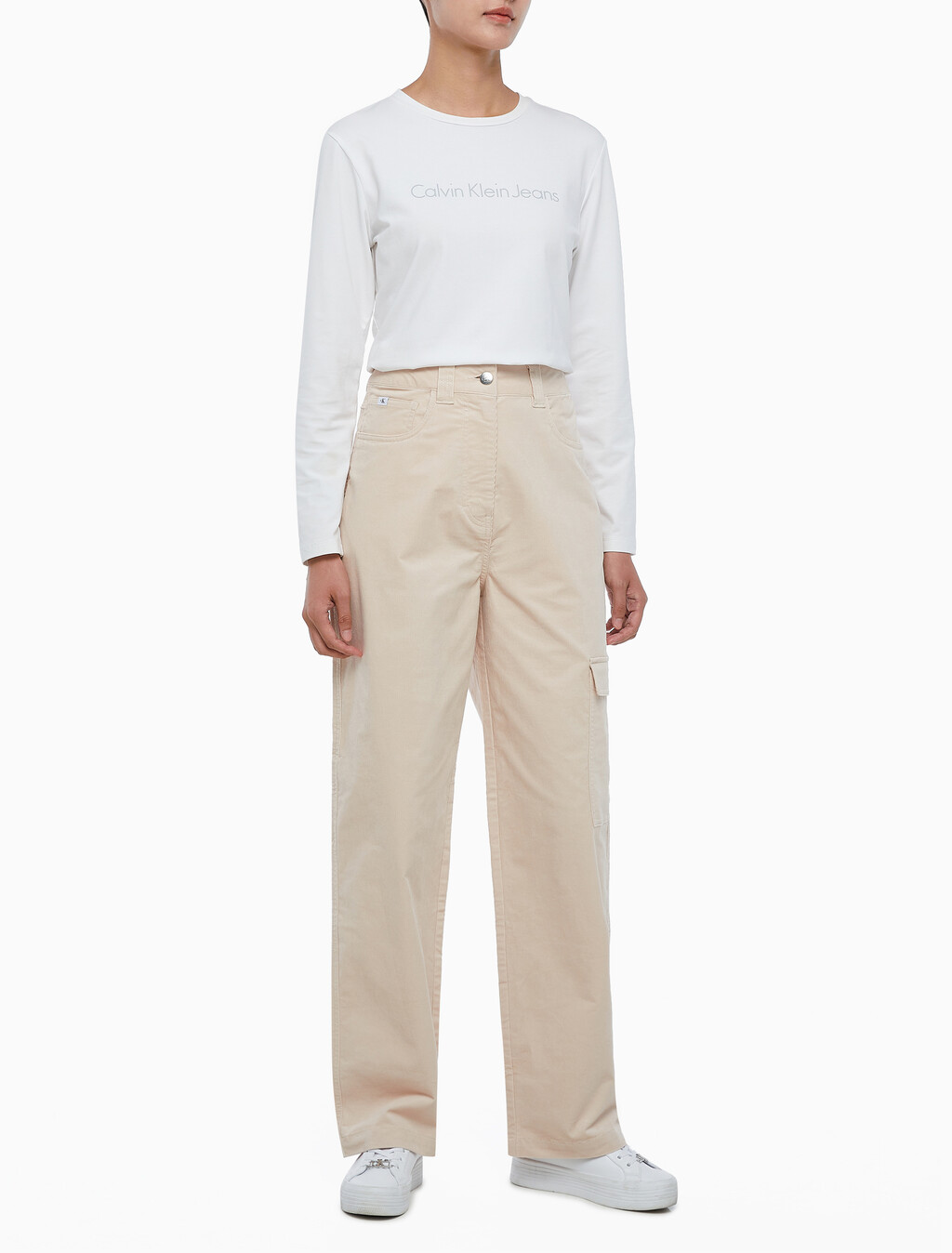 Buy 여성 하이라이즈 코듀로이 팬츠 in color PINK BEIGE