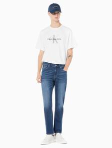 Buy 남성 슬림 스트레이트 크롭핏 다크블루 데님 in color BLUE BLACK HANGER LOOP